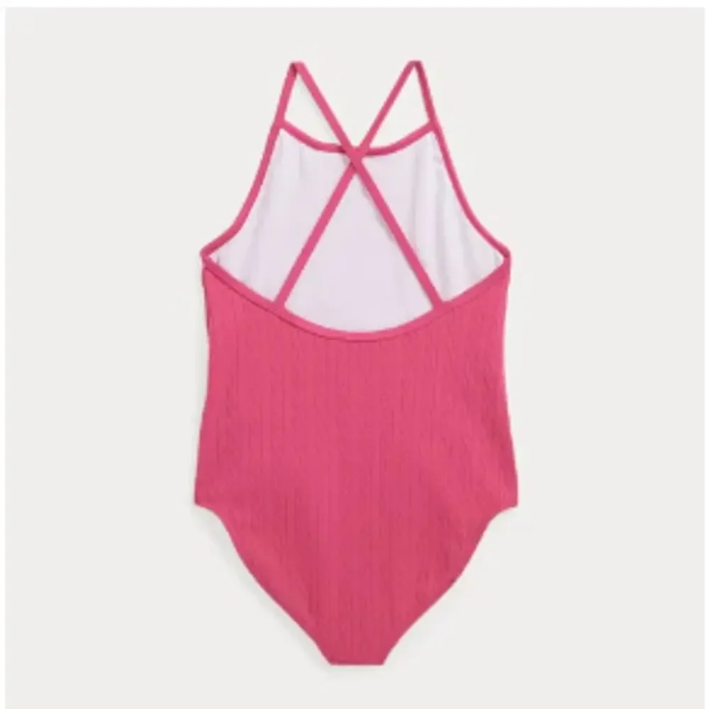 POLO RALPH LAUREN Girl's Jacquard One-Piece Swimsuit Size 7 Pink Stretch NWT